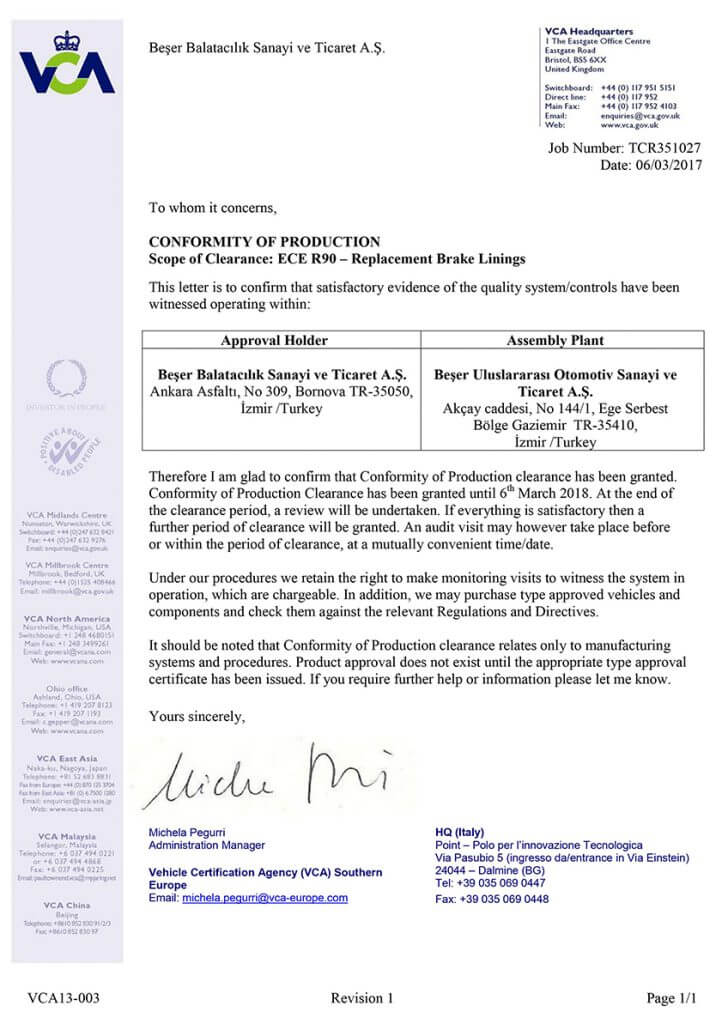 Certificate BESER VCA