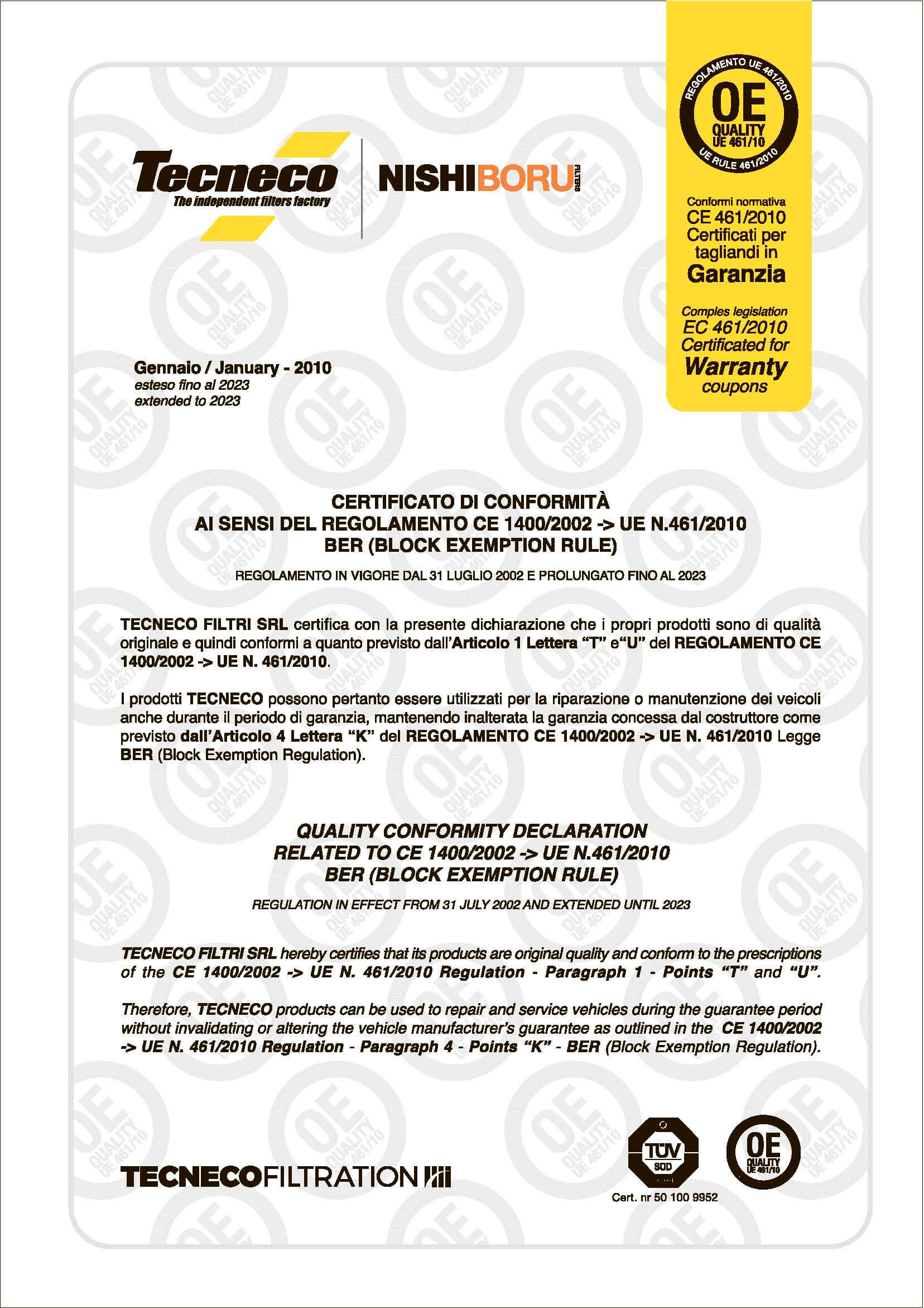 Certificate TECNECO UE 461-10